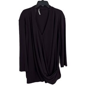 MM LaFluer Dark Red Long Sleeve V Neck Draped Blouse Womens 1X